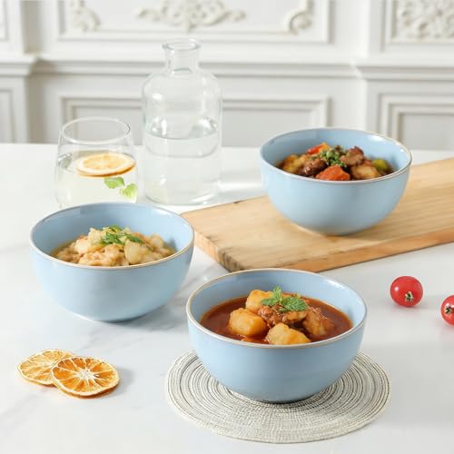 Cereal Bowls, 24 oz Ceramic Bowls Set of 4, Stoneware Bowl Set for Salad, Kitchen, Soup, Dessert, Ramen, Dishwasher and Microwave Safe, Skyblue - color: SkyBlue, size: Set of 4
