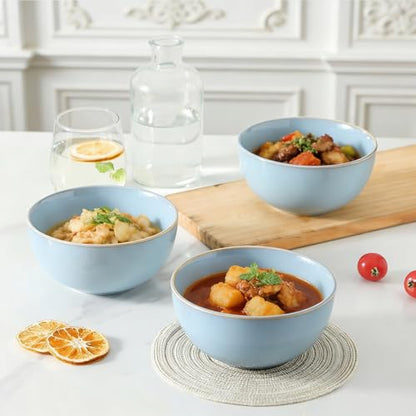 Cereal Bowls, 24 oz Ceramic Bowls Set of 4, Stoneware Bowl Set for Salad, Kitchen, Soup, Dessert, Ramen, Dishwasher and Microwave Safe, Skyblue - color: SkyBlue, size: Set of 4