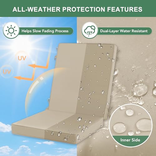Summsun Outdoor Dining Chair Cushions 4-Pack, 20 x 20 Inch, Cream | High Back, High-Resilience Foam, Non-Slip Bottom, Water Resistant, Removable Cover, Tie Straps, Fit for Adirondack, Rocker - color: Cream