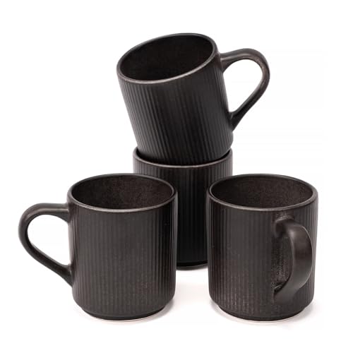 OTAGO Coffee Mugs for 4, 12 oz Mug Set, Unique Handcrafted Reactive Glaze Porcelain Coffee Mugs with Handles, Matte Ceramic Cups for Coffee, Tea, Cocoa & Milk, Black - color: Black, size: 4 Pieces