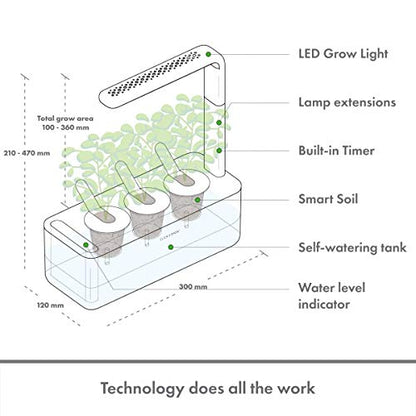 Click & Grow Indoor Herb Garden Kit with Grow Light | Smart Garden for Home Kitchen Windowsill | Easier Than Hydroponics Growing System | Vegetable Gardening Starter (3 Basil Pods Included), White | Easier than a hydroponic growing system. Patented Smart