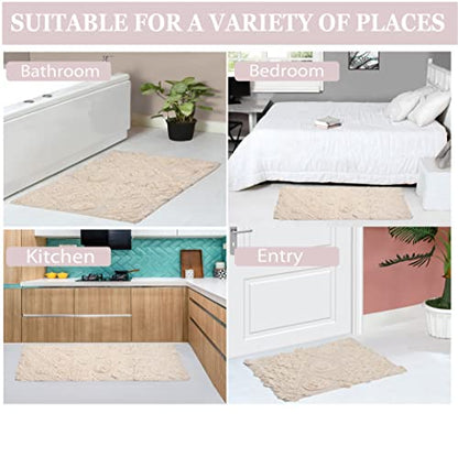 Home Weavers Bath Mat, Modesto Collection 100% Cotton, Rectangle 17''x24'', Soft Absorbent Bath Rug, Non Slip, Quick Dry, Washable, Ivory