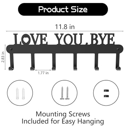 Key Holder for Wall - 'Love You Bye' Key Hooks, Black, 6 Hooks | Key Holder Wall Mount Self Adhesive, Key Rack Wall Mount for Wall No Drill for Living Room, Kitchen, Bathroom, Garage - color: Love You Bye' Black