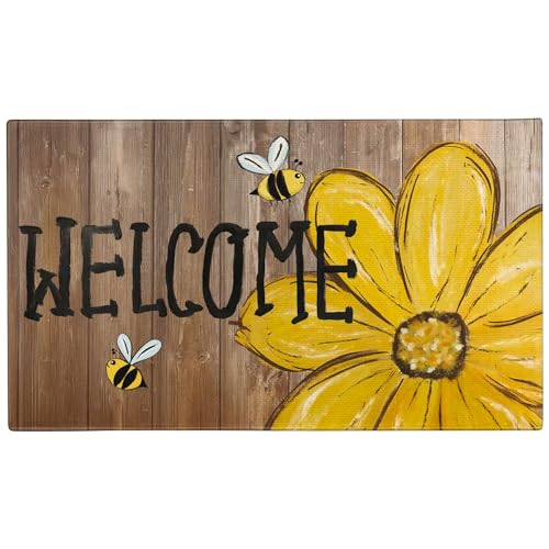 Spring Door Mat,Sunflower Welcome Flower Floral Indoor Outdoor Non-Slip Doormat,Entryway Front Porch Spring Summer Welcome Door Mat Colorful for Entrance Decor,30" x 17" - color: Sunflower Welcome