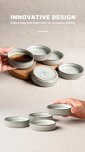 famiware Ceramic Soy Sauce Dish, 4oz Dipping Bowls Set of 6, Smoky Blue | Individual Dip Sauce Cups/Dishes/Plates, Small Serving Bowls for Side Dishes, Condiments, Sushi, Appetizers, Reactive Glaze - color: Smoky Blue, size: 6pcs
