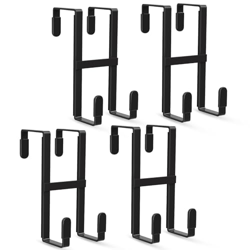 FYY 4 Packs Over The Door Hooks, Double Sided Door Hanger Hook - Heavy Duty No Drill Wall Hooks for Hanging Coats, Towels, Bags, Kitchen Closet Fits Most Doors Up to 1-7/8" Thickness (5.12" L, Black) - color: Black-4pcs, size: 5.12"short