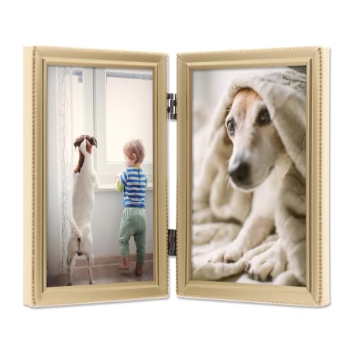 Lawrence Frames Bead Border Design, 4x6 Double, Satin Gold - color: Satin Gold, size: 4x6 Double