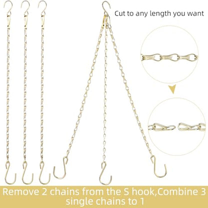 Hotop 8 Pcs Metal Hanging Chains with Ceiling Hooks, Garden Plant Hangers for Hanging Bird Feeders, Billboards, Chalkboards, Basket, Planters, Lanterns, Wind Chimes, Chain Hook DIY(16.38 Inch,Gold) - color: Gold, size: 16.38 Inch