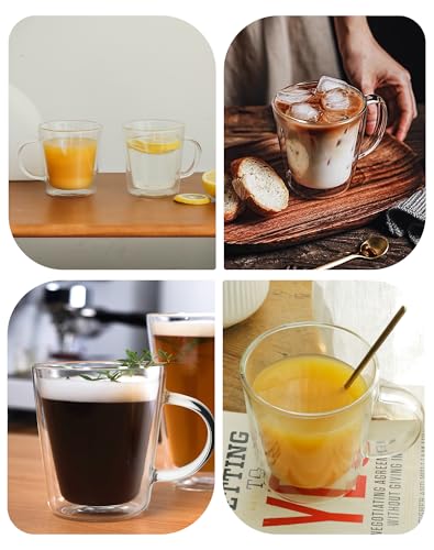 LIBWYS 12oz Double Wall Glass Coffee Mugs, Cappuccino Latte Tea Cups with Handle, Heat Resistant Borosilicate Insulated Clear Glasses (Set of 6) - size: 6x12oz coffee mugs