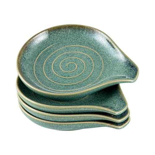 Ceramic Spoon Rest Set of 4, Spoon Holder for Kitchen Counter & Stove Top | Reactive Glaze, Holds Spoons, Spatulas & Cooking Utensils, Keeps Countertops Clean, Dishwasher Safe