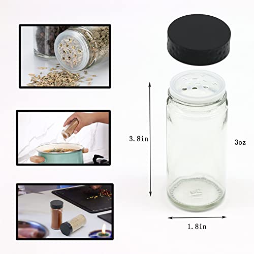 Tianifa 2 Pcs Black Spice Jars, 3 oz Glass Seasoning Bottles, Spices Container, Empty Spice Jars, Round Spice Bottles with Airtight Plastic Caps with Shaker Lids (2, clear) - color: Black Lids-1, size: 2pcs