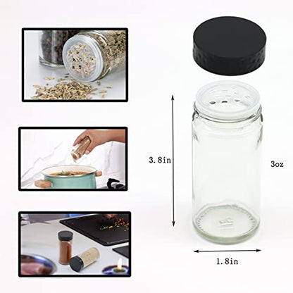 Tianifa 6pcs Black Spice Jars, 3 oz Glass Seasoning Bottles, Spices Container, Empty Spice Jars,Round Spice Bottles with Airtight Plastic Caps with Shaker Lids - color: Black Lids-1, size: 6pcs