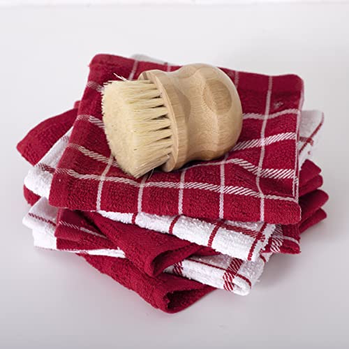 Ritz Premium 3-Pack Kitchen Towel & 6-Pack Dish Cloth Set - Highly Absorbent, Super Soft, Long-Lasting, 100% Cotton Terry Drying Cleaning Cloths, Paprika - color: Paprika Red, size: 9-Pack Bundle