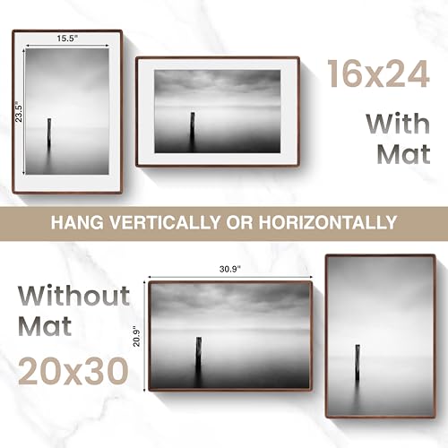 Acovy 20x30in Picture Frame, Natural Solid Walnut | Handcrafted Wooden Photo Frame, Dual Use for Wall Mount, Matted to Fit 16"x24" Photos, HD Tempered Glass - color: Walnut, size: 20x30in
