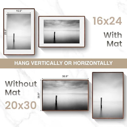 Acovy 20x30in Picture Frame, Natural Solid Walnut | Handcrafted Wooden Photo Frame, Dual Use for Wall Mount, Matted to Fit 16"x24" Photos, HD Tempered Glass - color: Walnut, size: 20x30in