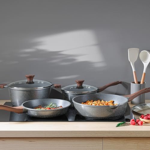 SENSARTE Nonstick Cookware Set 13-Piece, Non Stick Pots and Pans Set with Swiss Granite Coating, Healthy Kitchen Cooking Set, Stay-Cool Handles, Induction Compatible, PFOA/PFOS Free - color: Gray