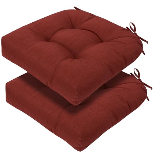 Magpie Fabrics Outdoor Tufted Seat Cushion 19"x19" Set of 2 (Dark Red) | Waterproof Patio Chair Pads with ties Tatami Floor Pillow for Room Garden Balcony Office - color: Dark Red