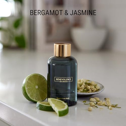 Benevolence LA Bergamot & Jasmine Reed Diffuser Oil Refill – 4 oz Long-Lasting Essential Oil Refill for Home Fragrance Diffusers – Compatible with Benevolence LA Black Reed Diffusers - size: 4.00 oz