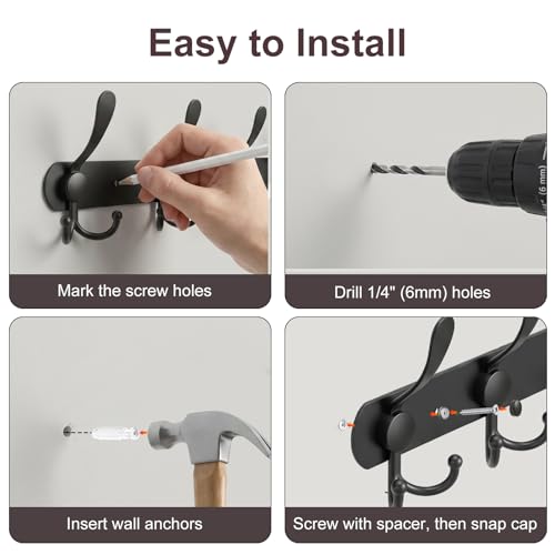 YUNISS Coat Rack Wall Mounted，3 Tri Stainless Steel Coat Hook for Coat Hat Robes Towel in Mudroom Entryway (Black, 1 Pack 3 Hook) - color: Black, size: 1 Pack 3 Hook