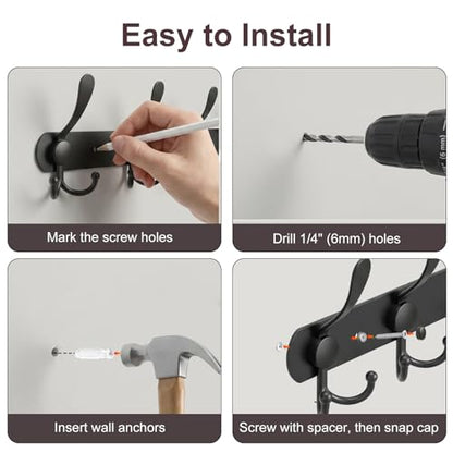YUNISS Coat Rack Wall Mounted，5 Tri Stainless Steel Coat Hook for Coat Hat Robes Towel in Mudroom Entryway (Black, 1 Pack 5 Hook) - color: Black, size: 1 Pack 5 Hook