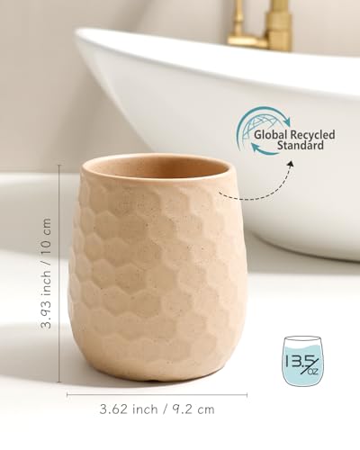 Toothbrush Holder, Tooth Brush Holder for Bathroom - Ceramic Toothbrush Cup Toothbrush Holders Countertop, Khaki Makeup Brush Holder Pen Holder, 3.62" x 3.62" x 3.93", ANTIS'S HOME - color: Khaki, size: Honeycomb