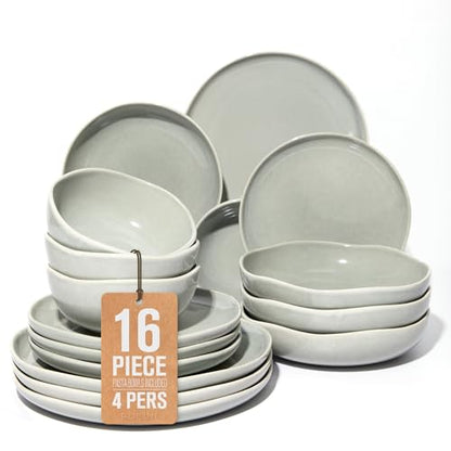 Ceramic Dinnerware Sets for 4, 16pcs Plates and Bowls Sets Dish Set | Stoneware Dishware sets, Microwave & Dishwasher Safe, Cereal Bowls and Dinner Plates Set, Stackable Dishes Set, Dusty Green - color: Dusty Green, size: Set (16pcs)
