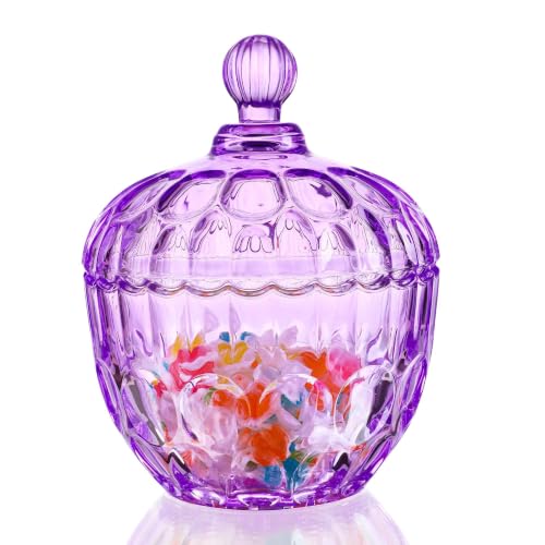 22 oz Large Candy Dish with Lid Crystal Cookie Jar Covered Candy Container | Purple Decorative Candy Jar for Office Desk, Glass Candy Bowl for Easter, Weddings, Christmas, Dishwasher Safe - color: Purple,34 oz