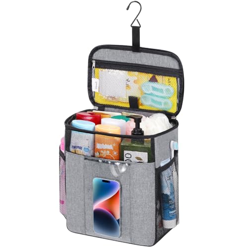 Lifewit Mesh Shower Caddy, Hanging Bathroom Organizer with PVC Phone Bag | Quick Dry, Portable, Toiletry Tote Bag, College Dorm Room Essentials for Travel, Gym, Camping, Large, Grey - color: Grey, size: L(10"L x 6"W x 11.5"H)