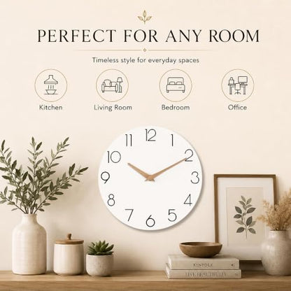 cicininc 12 Inch Battery Operated Wall Clock, Silent Analog, White | Kitchen | Office | Bedroom | Modern Style | Easy-to-read Numbers - color: B_white, size: 12"
