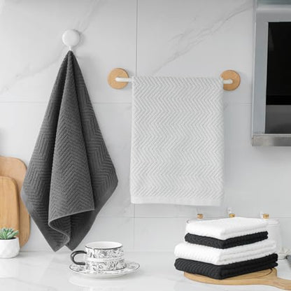 100% Cotton Kitchen Towels and Dishcloths Set, Pack of 8 Super Absorbent 16" x 25" Kitchen Towels and 13" x 13" Dish Cloths (400 GSM) - color: White Grey Black Set, style: 8-Piece Set