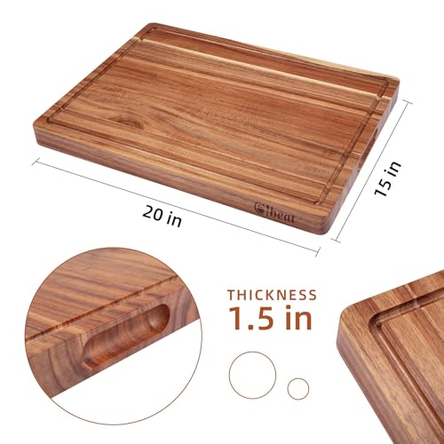 GAOMON Acacia Extra Large Wood Cutting Board, 1.5 Inches Thick Butcher Block, Reversible Wooden Kitchen Block, Cheese Charcuterie Board, with Side Handles and Juice Grooves, 20 x 15 Inch - size: 20.4"L x 15.6"W