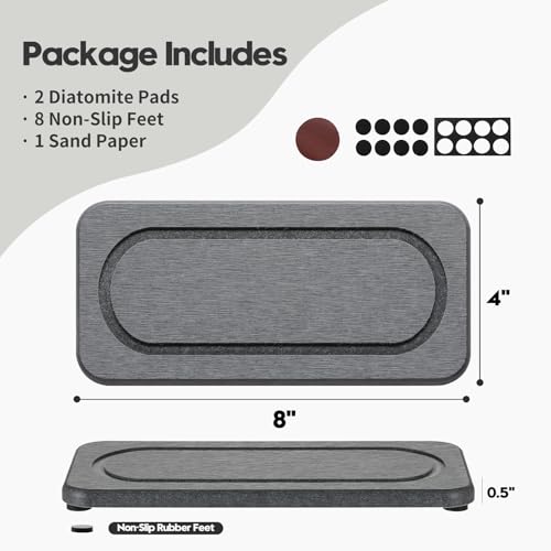 2Pack Diatomite Stone Coasters Water Absorbing Sink Tray for Kitchen & Bathroom Counter, Quick Dry Soap Dish Vanity Caddy, Dispenser Sponge Holder Space Organizer, Dark Gray - 8"x 3.8" - color: 2 Pack - Charcoal - 8"x 3.8"