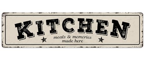 Kitchen Meals & Memories Made Here Vintage Metal Sign for Home Kitchen Farmhouse Bakery Dinning Room Bar Wall Decor Funny Inspirational Poster Wall Art Retro Aluminum Sign 4x16 Inch - color: Kitchen Meals & Memories Made Here Vintage Metal Sign 16x4 Inch