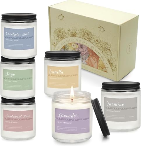 Scented Candles Gift Set for Women, 6-Pack Aromatherapy Candles for Home | Lavender, Jasmine, Vanilla, Sage, Sandalwood Rose & Eucalyptus Mint. 42 oz & 300 Hour Burn for Home, Baths, Yoga & Self-Care - color: Classic 6 Pack Scented Candles