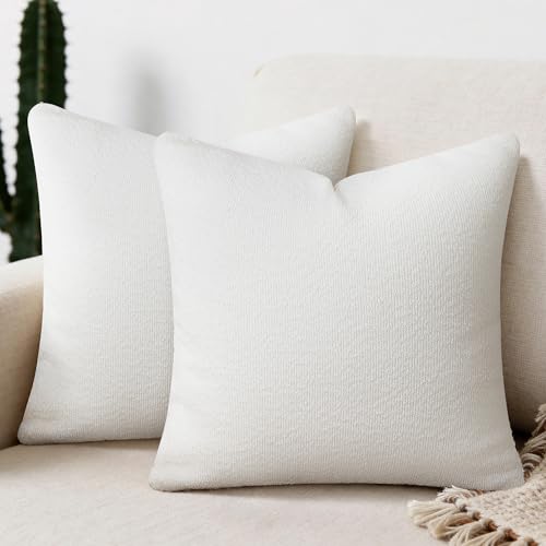 Textured Boucle Pillow Covers 18x18 Inch Set of 2, White | Soft Decorative Throw Pillow Covers, Natural Boho Accent Solid Pillowcases Sofa Living Room Home Decor - color: White, size: 18" x 18" (Pack of 2)