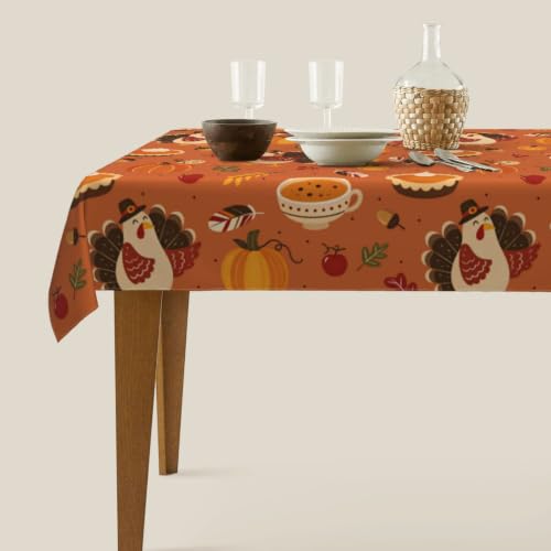 Worltoldb Thanksgiving Turkey Tablecloths Polyester Table Cloth for Kitchen Dinning Table Washable Table Cover for Parties Wedding Picnic - color: White18