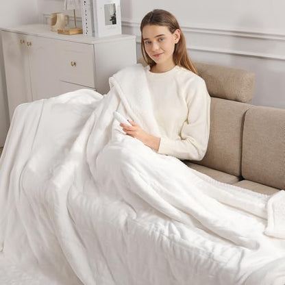 Heated Blanket White Heated Throw Blanket 50X60 Ultra Warm Electric Blanket - color: Cream, size: Throw 50" x 60"