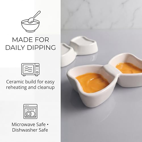 Dipping Bowls, 2-Compartment, 2-Pack, Yellow | Butterfly-shaped ceramic cups keep dips apart in separate wells; 3 oz dishes serve sushi, snacks, condiments, and appetizers. - color: Yellow
