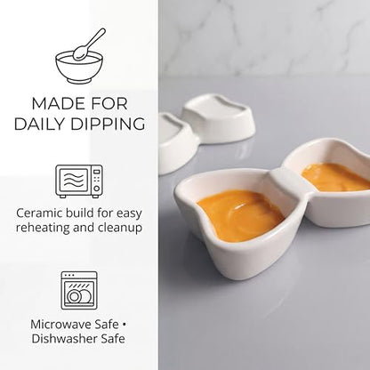 Dipping Bowls, 2-Compartment, 2-Pack, Yellow | Butterfly-shaped ceramic cups keep dips apart in separate wells; 3 oz dishes serve sushi, snacks, condiments, and appetizers. - color: Yellow