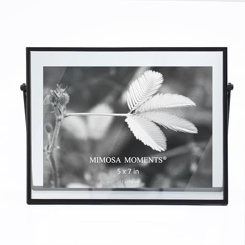5x7 Black Metal Horizontal Floating Picture Frame | Double Glass Tabletop Display, Modern Minimalist Photo Frame for Home & Office Decor - color: Black, size: 7x5