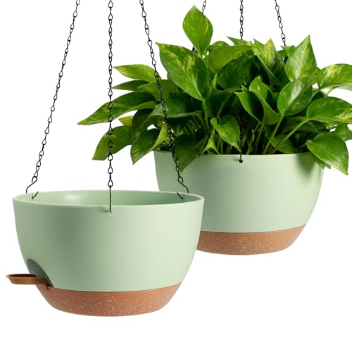 13-inch Oversized Hanging Planter Set of Two,Planters for Indoor and Outdoor Plants.Place Plant pots Across Diverse Settings Including windowsills,Living Room,and Gardens.Green-Brown - color: Green 2 Pack, size: 13 inch