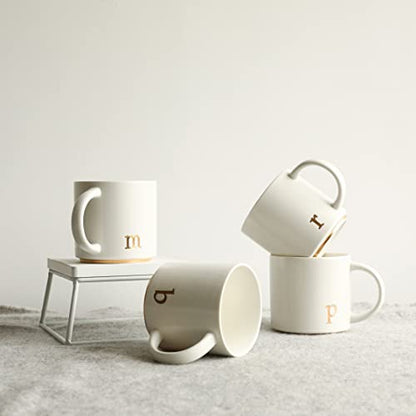 COLLECTIVE HOME Ceramic Coffee Mug, 15 oz Monogram Cup with Gift Box(m) | Dishwasher Safe, Engraved Gold Letter , Personalized Housewarming Birthday Present, Christmas Thanksgiving Mothers Day Gifts - color: gold-m