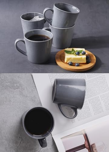 famiware Coffee Mug Set of 4, Annecy 14 oz Ceramic Cups Set with Handle | Stoneware Coffee Cup Set, Microwavable and Dishwasherable Stoneware, Drinkware Set for Tea, Latte, Cappuccino, Misty Blue - color: Misty Blue, size: Annecy