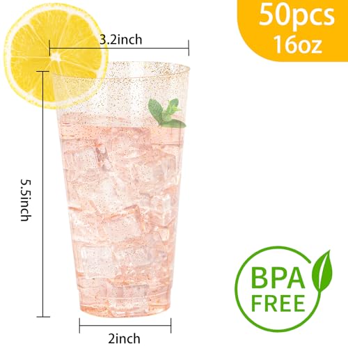 I00000 16 oz Gold Plastic Cups, 50 Pack Gold Glitter Plastic Cups Tumblers Disposable Party Cup Wedding Cup, Heavy-duty Plastic Disposable Glasses Ideal for Birthday, Wedding & Party - color: Glitter-16oz-50