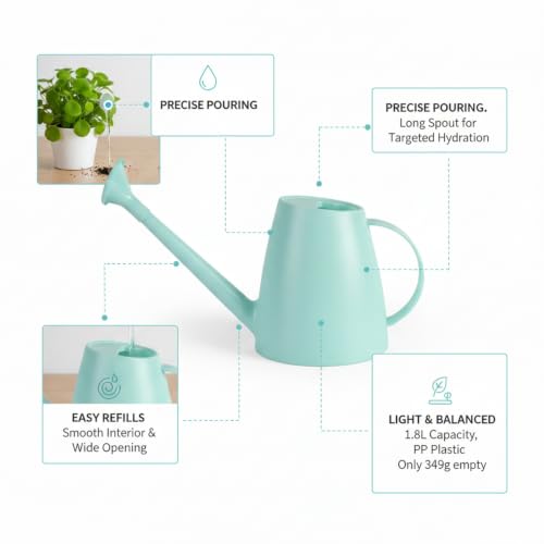 1.8L Long Spout Watering Can for Indoor Plants, Durable PP Plastic Pot Waterer with Precise Flow Control for Home Garden, Balcony & Windowsill - color: Blue