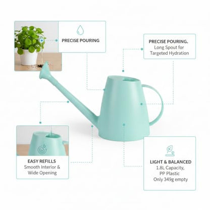 1.8L Long Spout Watering Can for Indoor Plants, Durable PP Plastic Pot Waterer with Precise Flow Control for Home Garden, Balcony & Windowsill - color: Blue