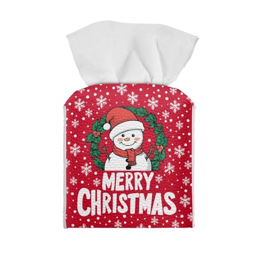 Snowman Tissue Box Cover PU Leather Facial Paper Holder Waterproof Napkin Organizer Dispenser for End Table,Office Desk, Nightstand, Merry Christmas, Red - color: Snowman Merry Christmas
