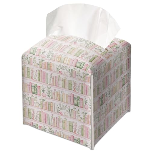 Booklover's Library Decorative Leather Tissue Box Cover - Tissue Box Holder Gifts for Women Family and Friends Funny Unique Home Decor Decorative for Kids Room Kitchen Bathroom Office - A10 - color: Booklover's Library