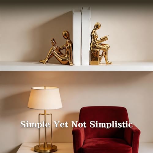 Gold Bookends,Gold Book Ends,Decorative Bookend – Modern Ceramic Bookends for Shelves, Perfect for Modern Home Decor, Office, and Living Room Shelf Display