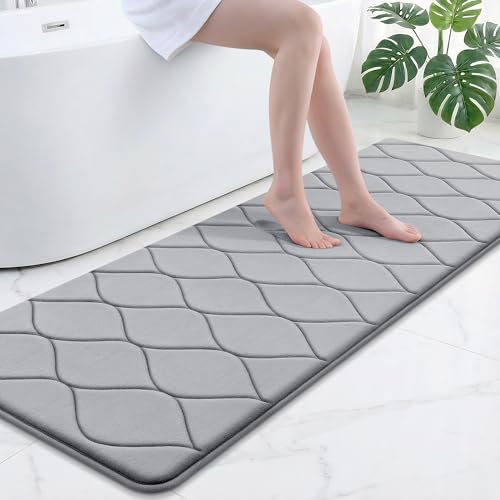 Smiry Memory Foam Bath Mat 70x24, Ultra Soft Absorbent Bathroom Rugs | Grey, Plush Quick Dry and Machine Washable Cushion Bath Mats for Bathroom, Shower, Tub & Home Decor - color: Grey, size: 70"x24"